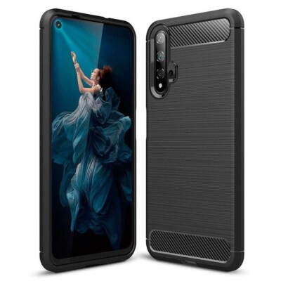 HUAWEI NOVA 5T CARBON LUX Back Case Cover Schale Schutzhülle TPU Hülle SCHWARZ