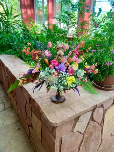 Easter Straw Bunny Candlestick Flower Arrangement,Easter Decor,Farmhouse,Cottage