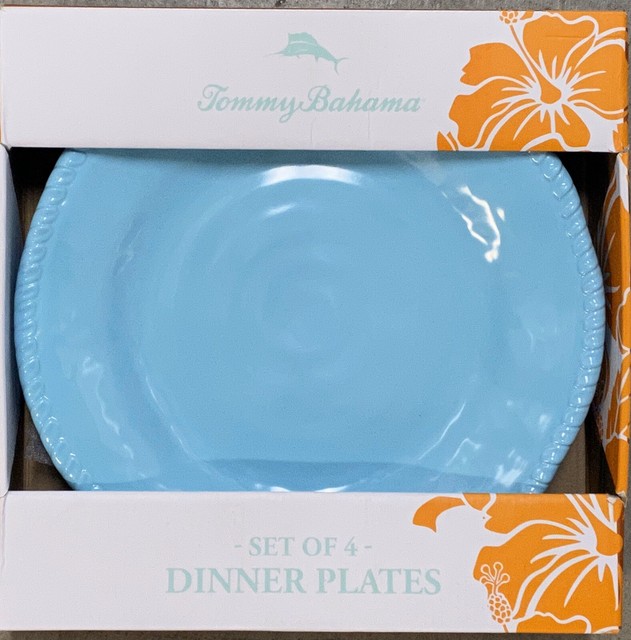 Tommy Bahama Blue Rope Heavyweight MELAMINE Dinner Plates Set Of 4