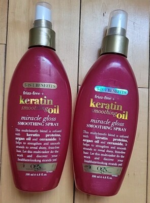OGX Keratin Smoothing Oil Frizz Free Miracle Gloss Smoothing Spray 6.8oz Each x2