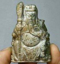 5CM Rare Old Chinese Hetian Jade Carving Guan Gong Yu Warrior God Dragon Statue