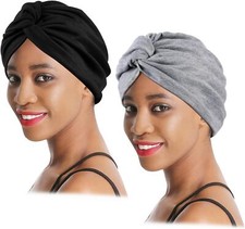 2 Pieces Turbans for Women, Soft Pre Tied Knot Turban Head Wraps Chemo...