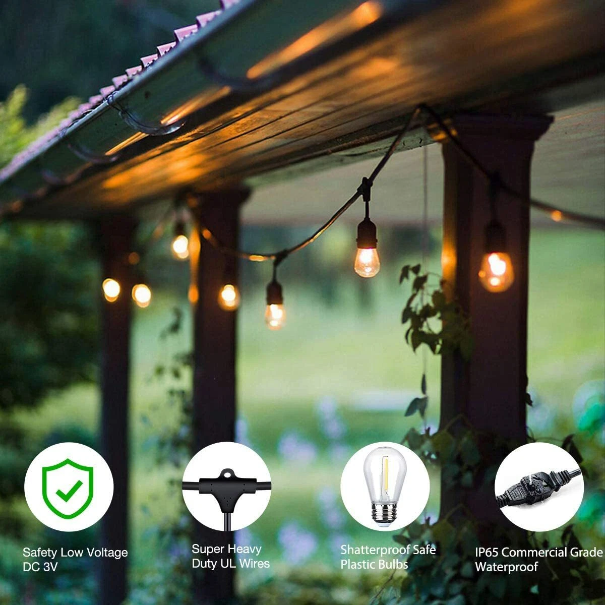 Foxlux Outdoor String Lights 48 ft Shatterproof and Waterproof