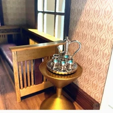 16 Pieces Silver gold Alloy Tea Lid Pot Cups Tray Set 1:12 Dollhouse Miniature