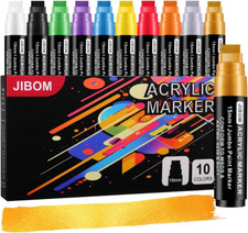 10 Colors Jumbo Acrylic Paint Markers 2 Metallic , 15Mm Extra Large Felt Tip Pa