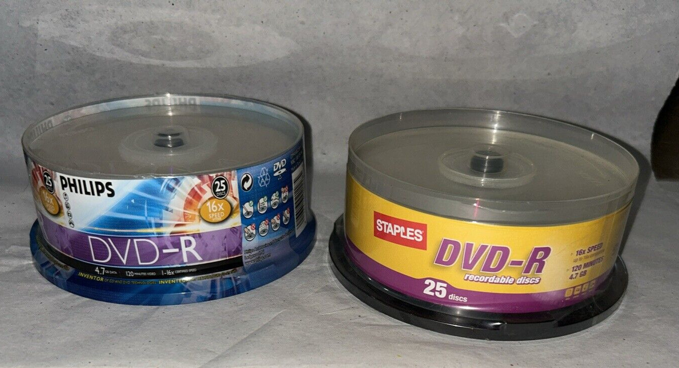 Philips & Staples DVD-R 16x 4.7 GB 25 Pack Blank Recordable Storage Media New