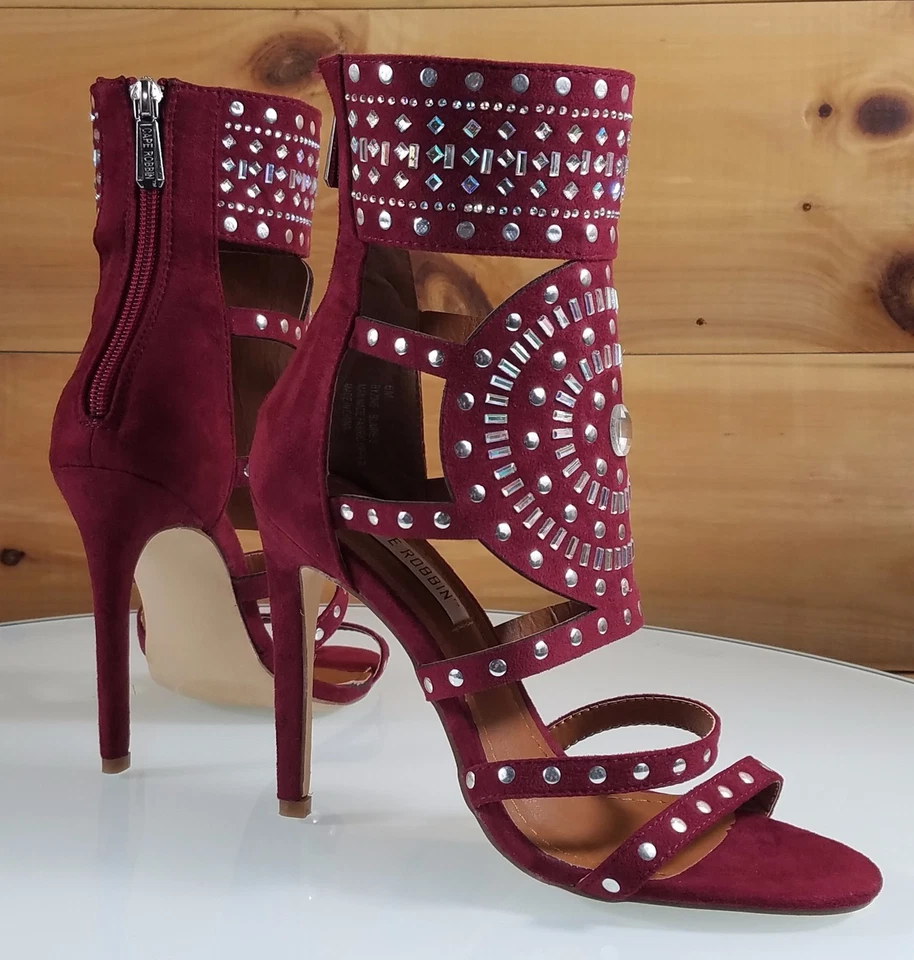 Zapatos Botas CR Blair Borgoña Vino Rojo Estrás y Diseño de Tachuelas 4.5" Tacón Alto Foto 4 de 4