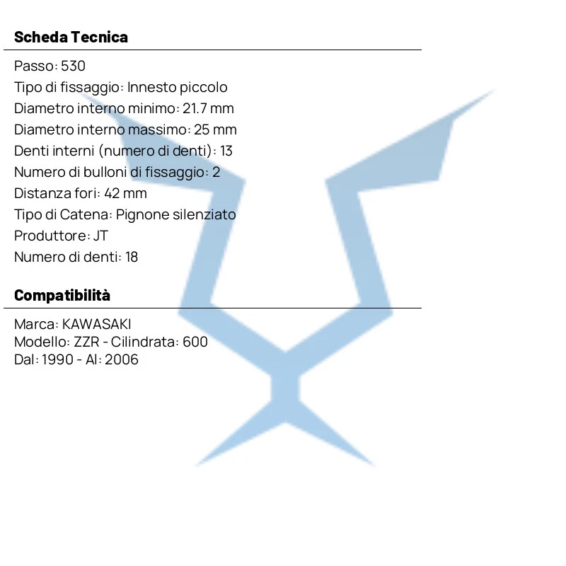 PIGNONE SILENZIATO 18Z 530 GOMMA 726.03.90 per Kawasaki 600 ZZR 1990-2006 Foto 4 de 4