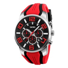 SKMEI Men Big Dial Fashion Quartz Watch Casual Date Waterproof Stopwatch 9128 1x