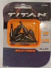 Allen TiTAN Bullet Points 10PK - 100 Grain -11/32 Bow and Arrow Tip Heads 14796A