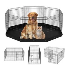 Dog Playpen, 8 Panels Foldable Metal Dog Exercise Pen with Bottom Pad, 24" H Pe