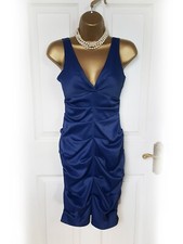 BERNSHAW Navy Blue Ruched Satin Cocktail Dress, size 8 - VGC