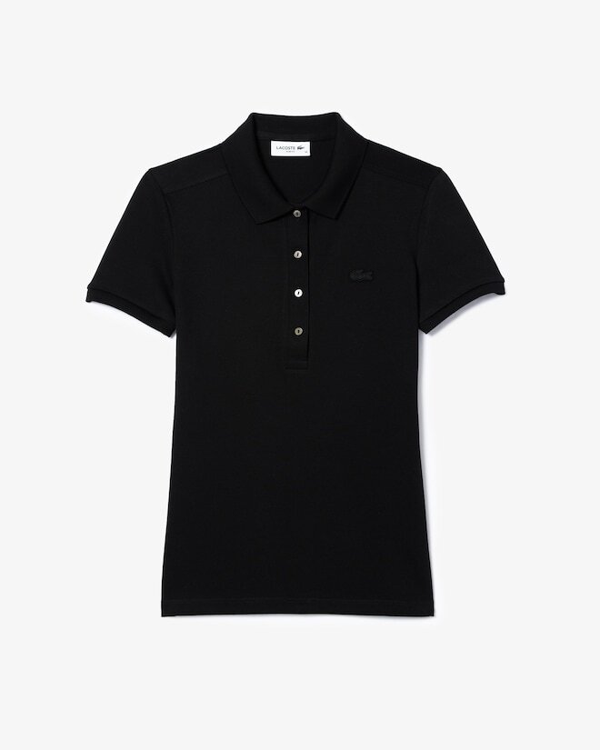 Lacoste Polo Donna PF5462 Nera Taglia 36 Slim Fit Cotone Piqué