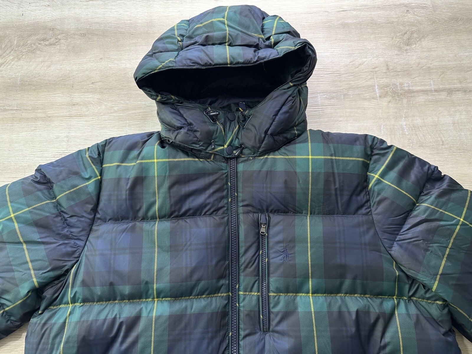 Polo Ralph Lauren uomo B&T giacca cappotto multi plaid 2XB piccolo pony con cappuccio puffer