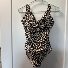 Kona Sol One Piece Swim Suit Cheetah Leopard Animal Print Ruched Tie Back S
