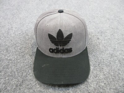 Adidas Hat Cap Snap Back Adjustable Gray Black Trefoil Logo Outdoors Casual  Mens