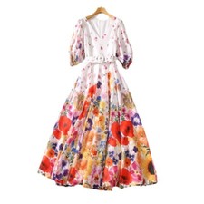 Women's Formal Dress Floral Printing V-neck Slim Fit Business Long Party Dresses