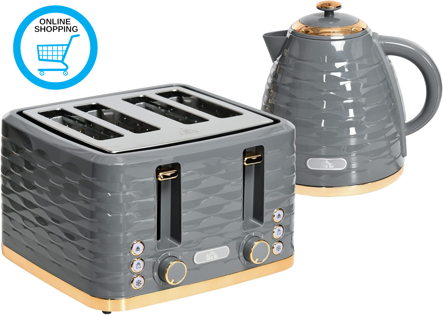 Quality Kettle and Toaster Sets, 3000W 1.7L Rapid Boil Kettle & 4 Slice Toaster
