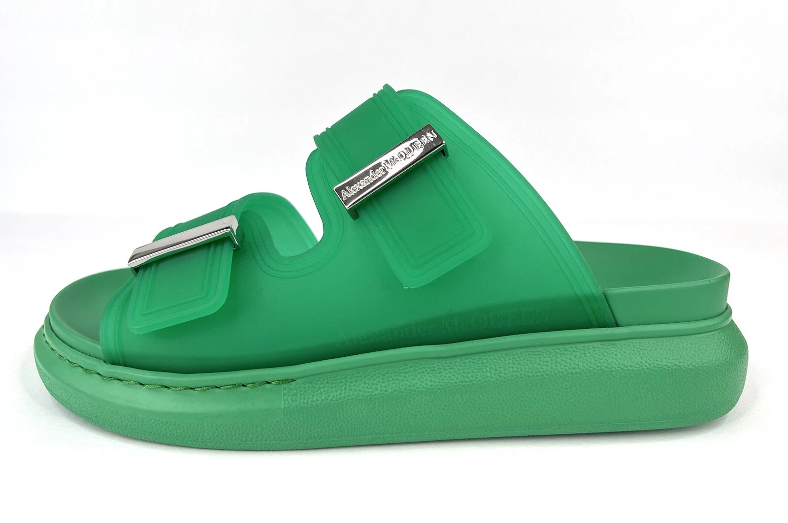 ALEXANDER MCQUEEN Sandali uomo doppia fascia gomma verde slide EU 39 US 6