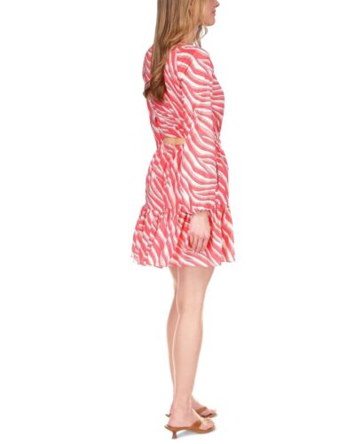 Michael Kors Women's Cotton Zebra Cutout Dress geranium Red Size L MSRP $195 - Picture 3 of 3