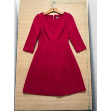Vince Camuto Red Fit and Flare Dress 3/4 Sleeve Boat Neck Pockets Size 2