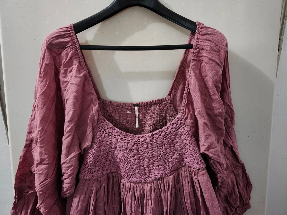 Платье женское Free People L розовато-лиловое Ari мини с длинным рукавом трепетание халат богемное хлопок - Изображение 3 из 4