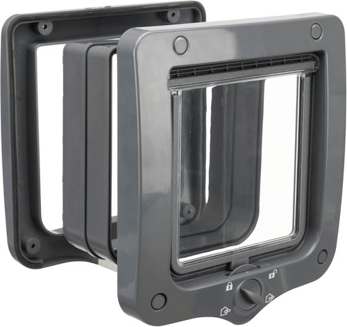 Cat Flap with Tunnel, 4-Way Cat Flap with Tunnel, Dark Gray, 20x22cm, plastic - Picture 4 of 4
