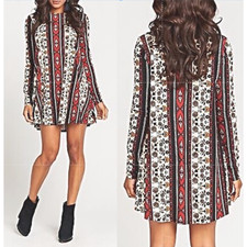 Show Me Your Mumu Dress Women's Medium Red Black Floral Stripe Boho Tunic Retro