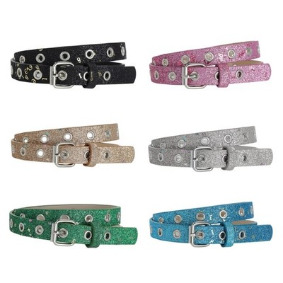 Eye Catching Girl Full Sequins Belt Jeans Skirt PU Belt with Adjust Pin Buckle