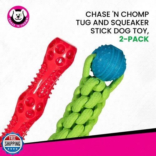 Chase 'n Chomp Tug and Squeak Dog Toy 2 Pack - Picture 2 of 5