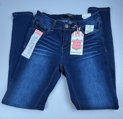 NEW! Wax Jean Mid Rise Skinny Juniors Size 7 Blue Denim Dark Wash Stretch Ankle - Picture 2 of 10