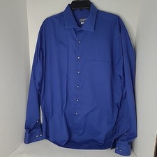 Van Heusen Flex Shirt Mens 17 36/37 Blue Regular Fit Stretch Long Sleeve