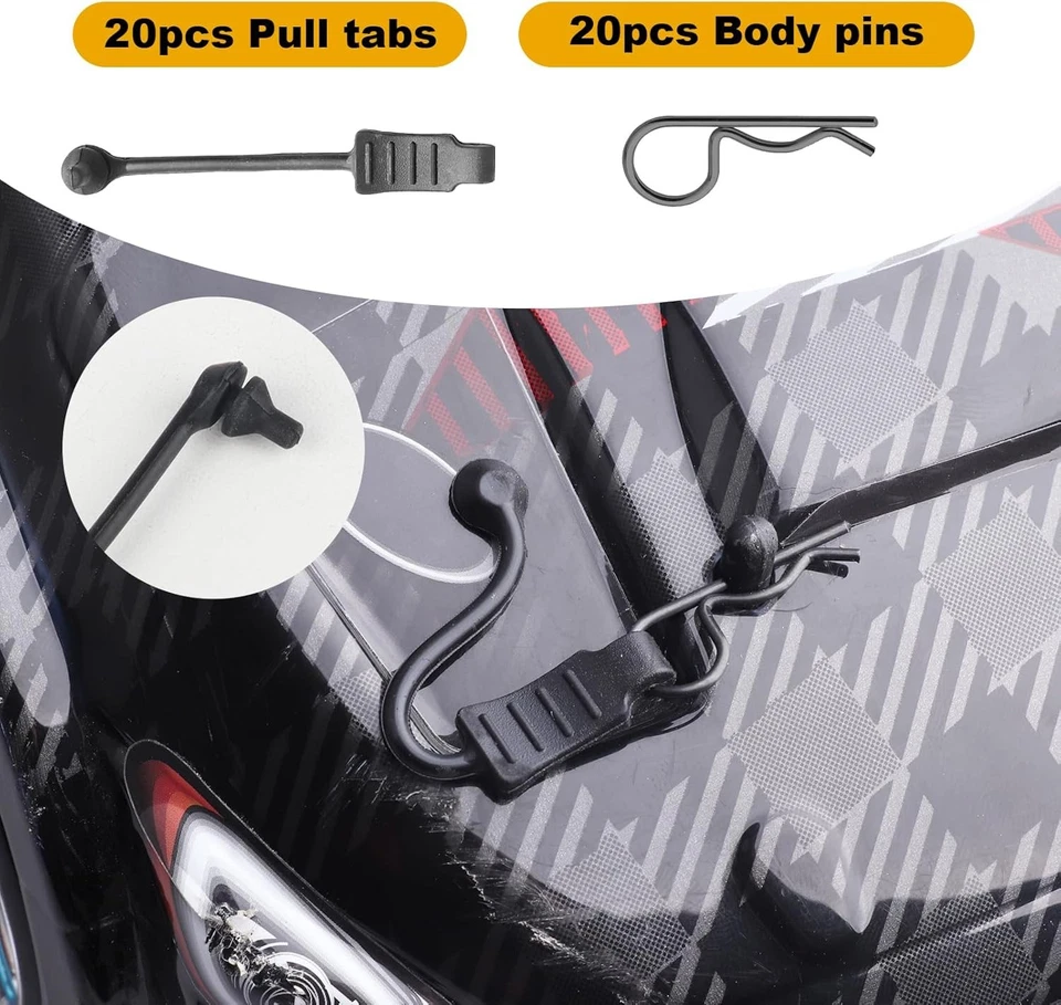 20pcs HobbyPark Universal RC Car Body Clips and 1.2mm Rod Black  - Image 4 of 4