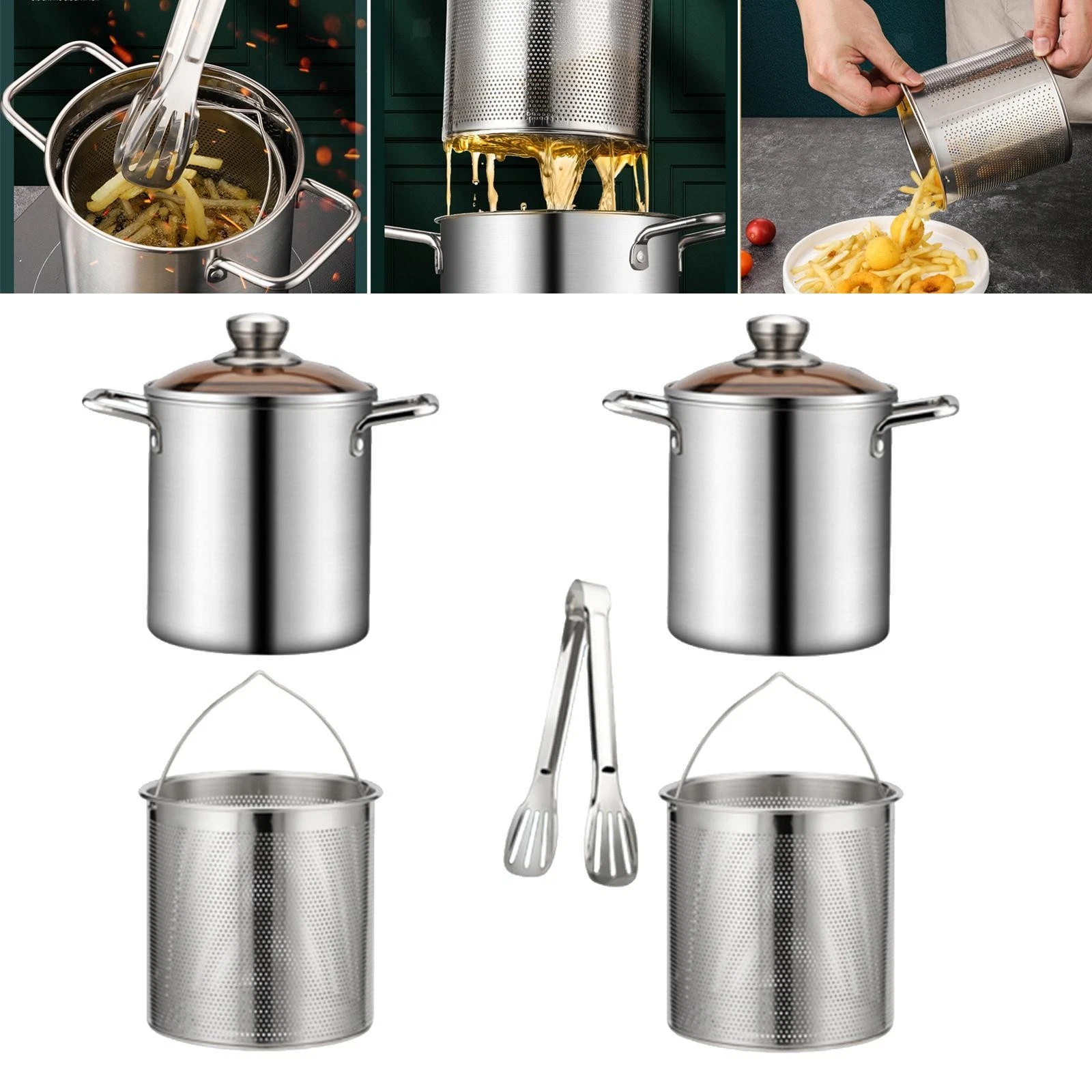 Stainless Steel Stockpot with Basket Seafood Boil Pot Multi Purpose Cookware