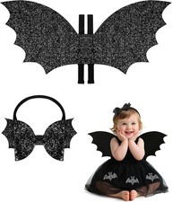 Kids Bat Wings and Bow Headband Set Halloween Cosplay One Size, Black