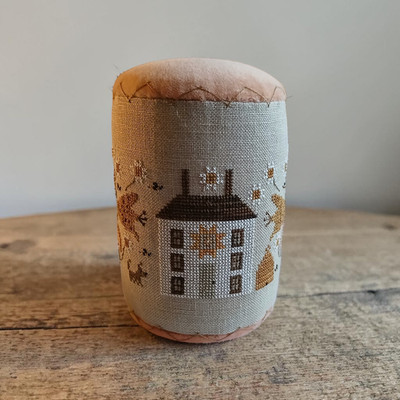 Handmade Cross Stitch Pin Cushion Pinkeep Drum Finished Piece 