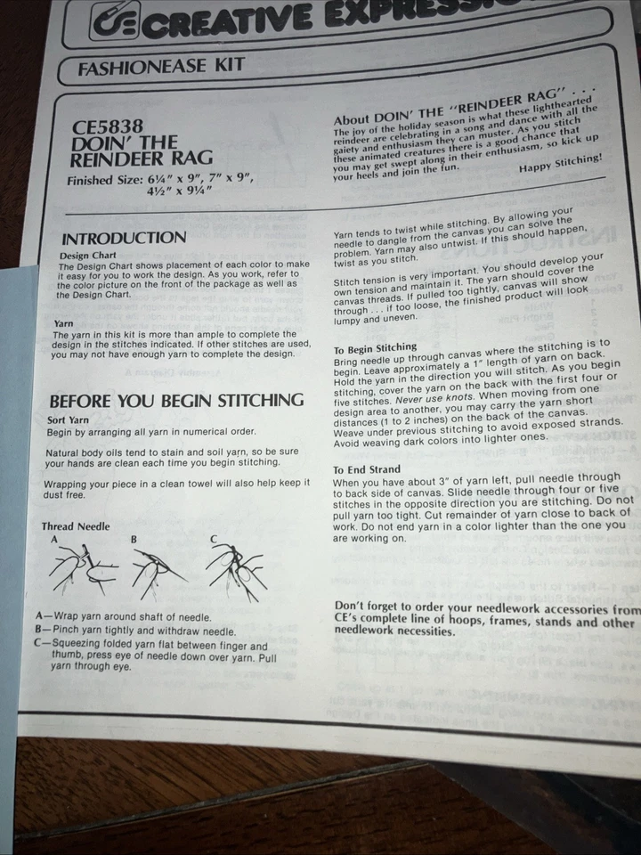 Creative Expressions Needlepoint Kit 5838 Vintage 1983 doing the reindeer rag - Image 4 of 4