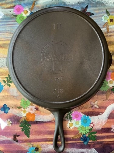 Griswold Erie Slant Logo #10 716A Vintage Cast Iron Skillet W/Heat Ring Restored
