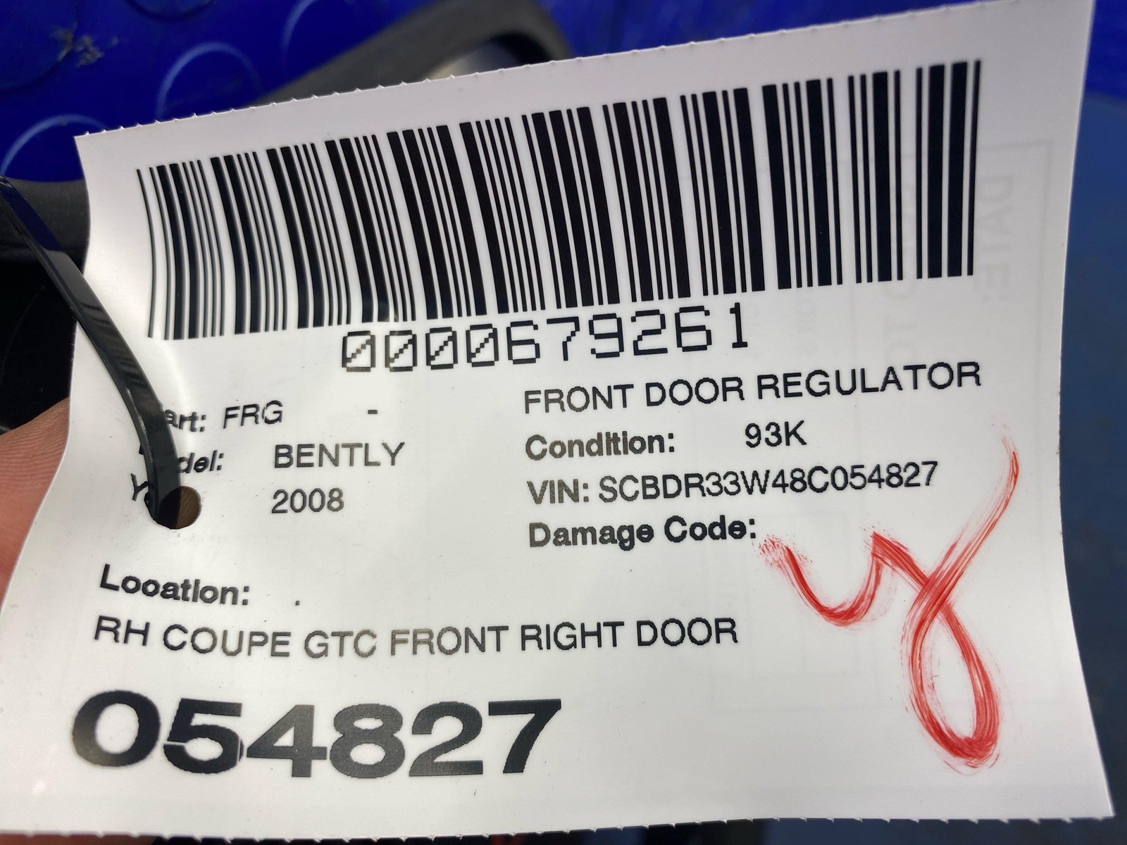 2006-2012 BENTLEY CONTINENTAL GTC FRONT RIGHT DOOR WINDOW GLASS REGULATOR PANEL
