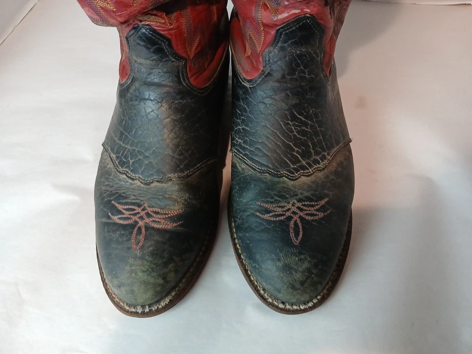 Botas de caubói LARRY MAHAN vintage anos 80 chama vermelha e preta tamanho 8,5 XE (VEJA ÚLTIMA FOTO - Imagem 2 de 4