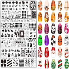 6Pcs Fall Halloween Christmas Nail Plates Stamping Set Pumpkin Ghost Snowman Sta