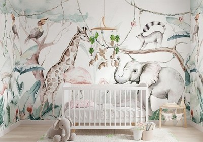 Baby Mädchen Schlafzimmer Dekor Tapete Wandbild 144x100 Zoll Kinderzimmer Tiere Weiß