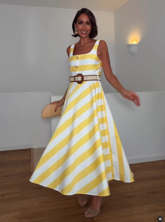 yellow striped dress SAME Ruffle Hem Tank Mini | Stripe The ASOS DESIGN poplin dropped waist racer maxi dress in yellow stripe features a stylish stripe design and a flattering high neck with a racer cut By Together Promenade Dress Yellow