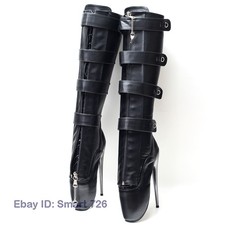 Women 7 Inch Stiletto Heel Fetish Ballet Padlock Knee High boots Unisex Size