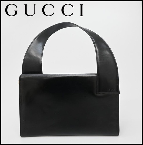 GUCCI Tom Ford 1998 SS Black Patent Leather Small Handbag Dust Bag Auth