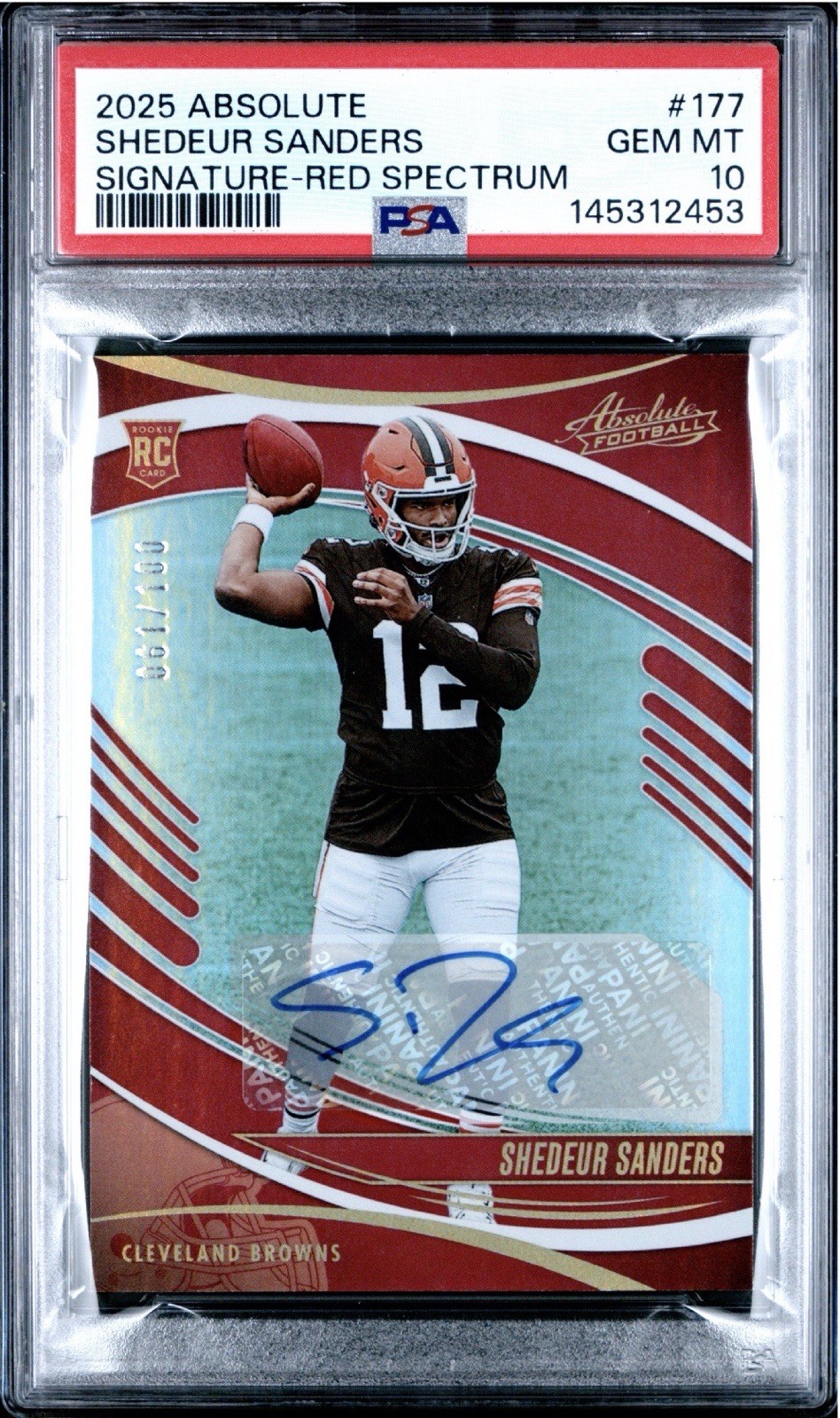 Shedeur Sanders Panini Absolute #177 Signature-Red Spectrum