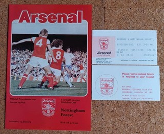 1978/79 ARSENAL v NOTTINGHAM FOREST LEAGUE DIVISION 1 13/01/1979 PLUS TICKET