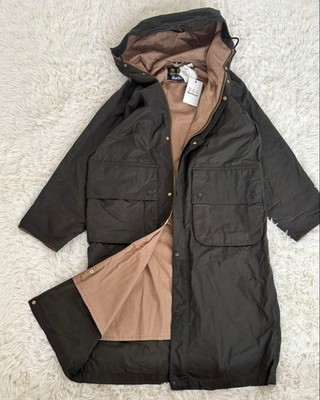 Barbour Khaki Langer Wandermantel mit Kapuze M unbenutzt leichte Wachsjacke