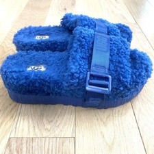 UGG Fluffita Platform Sandals Size 7 Blue Sheepskin Adjustable Buckle
