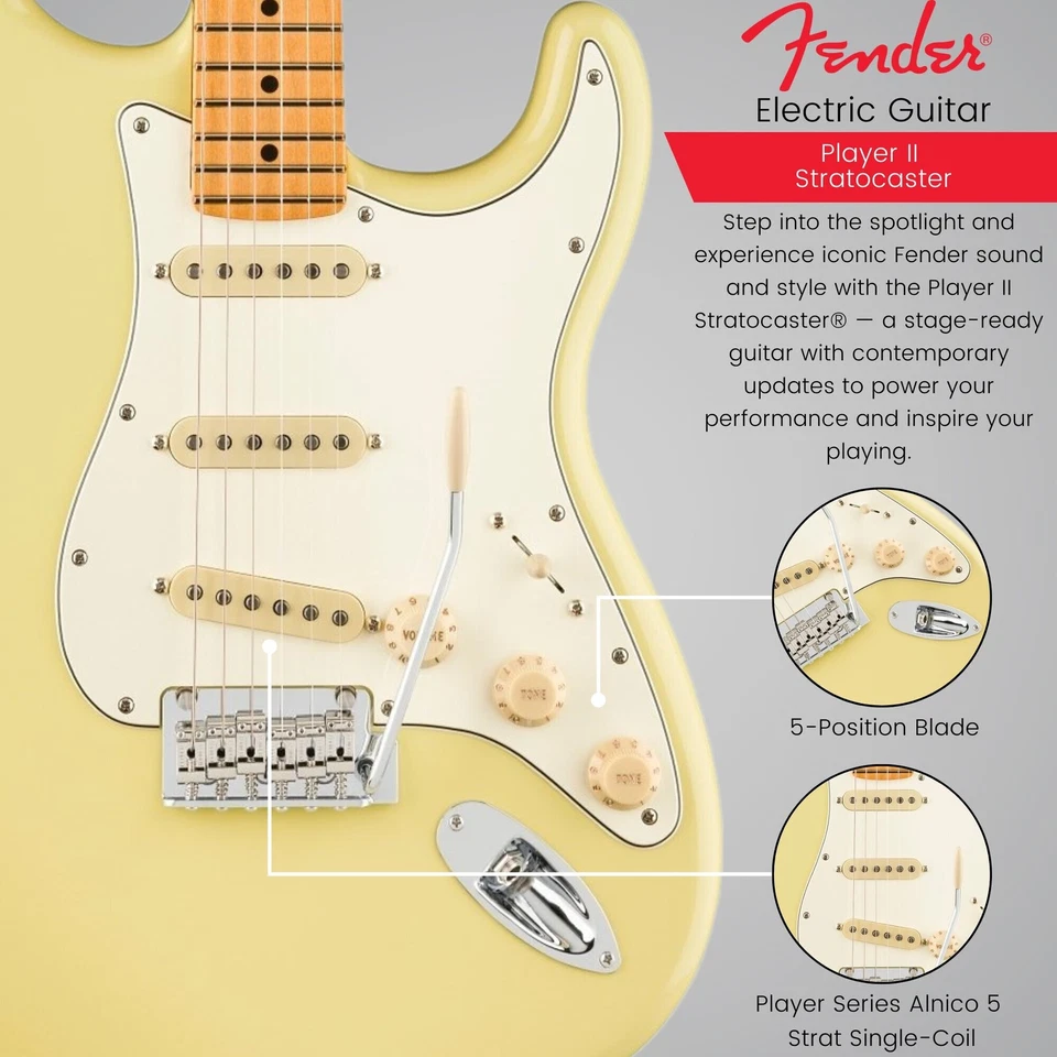 Fender Player II Stratocaster, Maple Fingerboard, Hialeah Yellow Electric Guitar - Image 4 of 4